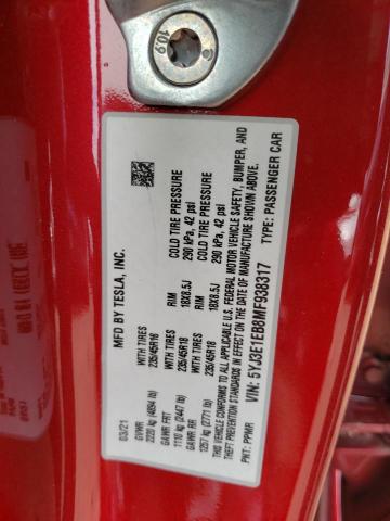 Photo 10 from auction – 2021 TESLA MODEL 3 with VIN 5YJ3E1EB8MF938317