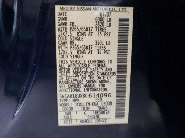 Photo 10 from auction – 2008 NISSAN PATHFINDER with VIN 5N1AR18UX8C614096