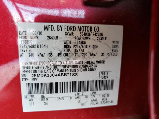 Photo 10 from auction – 2010 FORD EDGE SEL with VIN 2FMDK3JC4ABB71626
