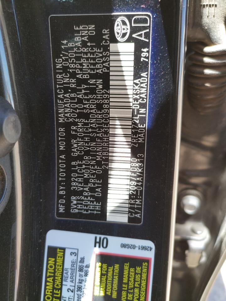 Photo 10 from auction – 2014 TOYOTA COROLLA L with VIN 2T1BURHE3EC098892