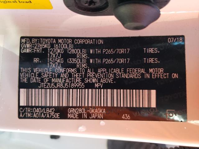 Photo 10 from auction – 2018 TOYOTA 4RUNNER SR with VIN JTEZU5JR8J5189955