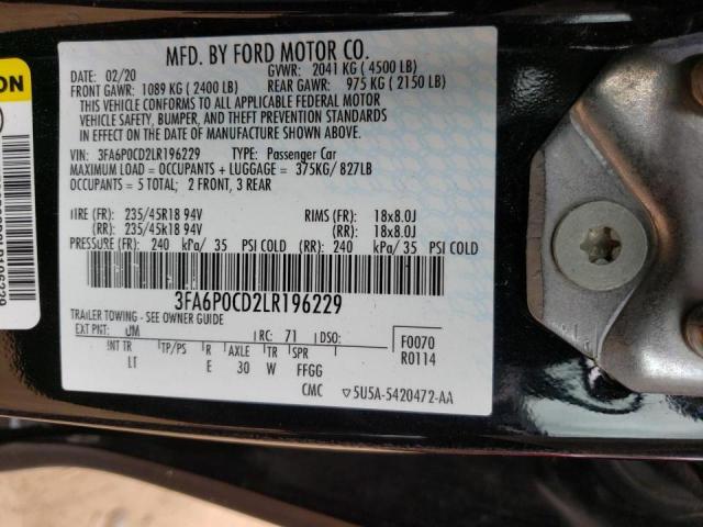 Photo 10 from auction – 2020 FORD FUSION SEL with VIN 3FA6P0CD2LR196229