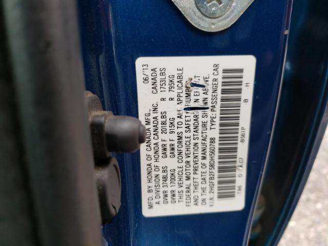 Photo 10 from auction – 2013 HONDA CIVIC LX with VIN 2HGFB2F58DH560788