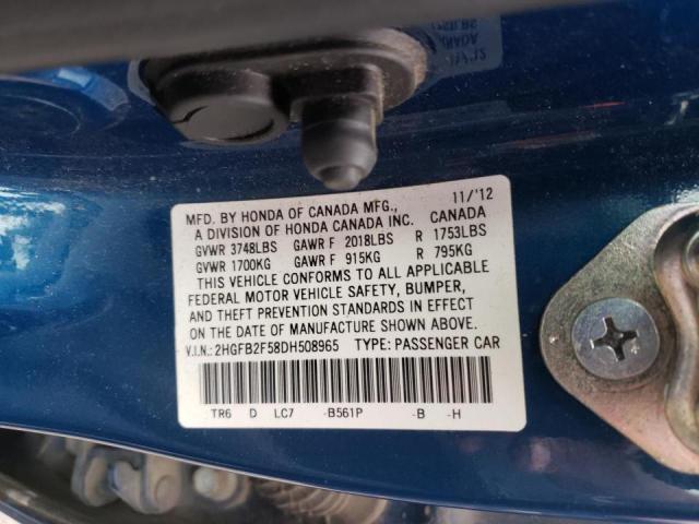 Photo 10 from auction – 2013 HONDA CIVIC LX with VIN 2HGFB2F58DH508965