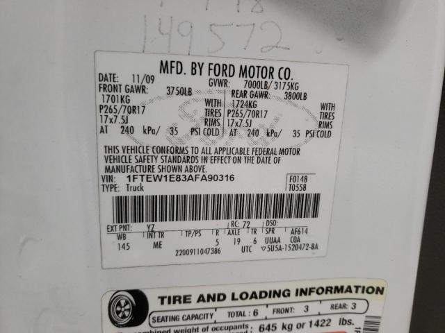 Photo 10 from auction – 2010 FORD F-150 with VIN 1FTEW1E83AFA90316