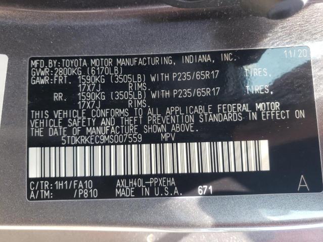 Photo 10 from auction – 2021 TOYOTA SIENNA LE with VIN 5TDKRKEC9MS007559