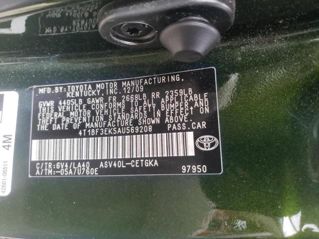 Photo 10 from auction – 2010 TOYOTA CAMRY BASE with VIN 4T1BF3EK5AU569208