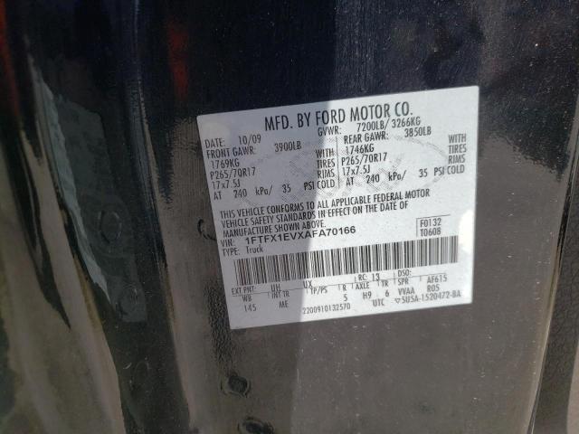 FORD F150 SUPER 2010 with VIN 1FTFX1EVXAFA70166 - Photo from auction