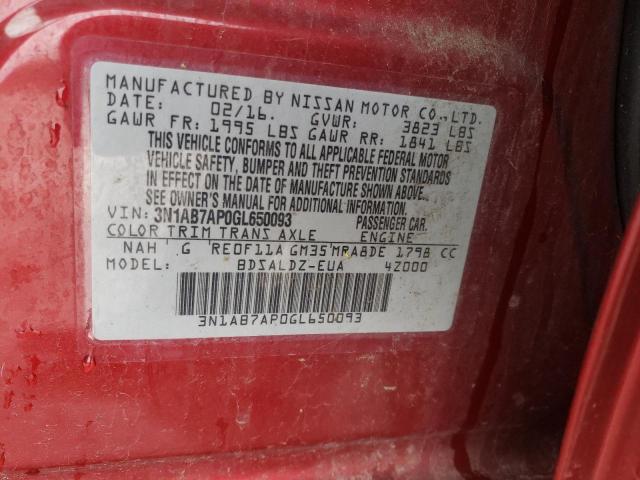Photo 10 from auction – 2016 NISSAN SENTRA S with VIN 3N1AB7AP0GL650093