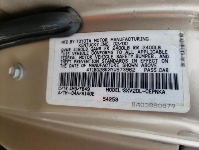 Photo 10 from auction – 2000 TOYOTA CAMRY CE with VIN 4T1BG28K3YU973962