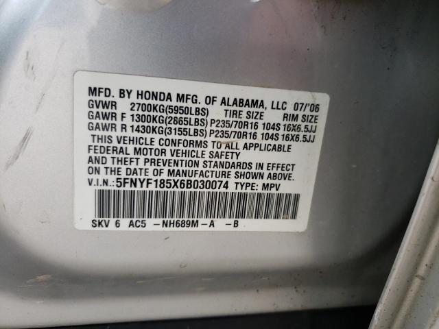 Photo 10 from auction – 2006 HONDA PILOT EX with VIN 5FNYF185X6B030074
