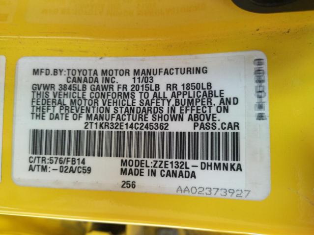 Photo 10 from auction – 2004 TOYOTA COROLLA MA with VIN 2T1KR32E14C245362