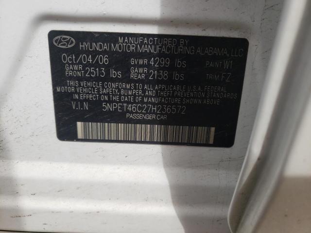Photo 10 from auction – 2007 HYUNDAI SONATA with VIN 5NPET46C27H236572