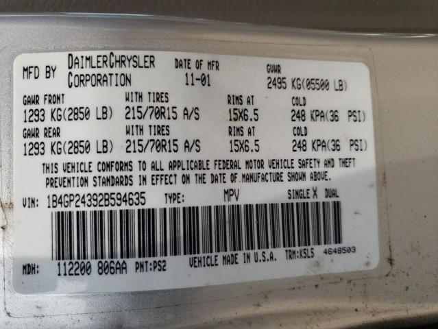 Photo 10 from auction – 2002 DODGE GRAND CARA with VIN 1B4GP24392B594635