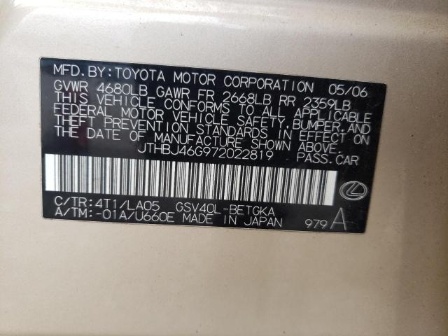 Photo 10 from auction – 2007 LEXUS ES 350 with VIN JTHBJ46G972022819