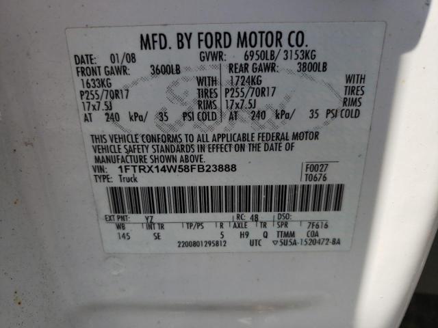 FORD F150 2008 with VIN 1FTRX14W58FB23888 - Photo from auction
