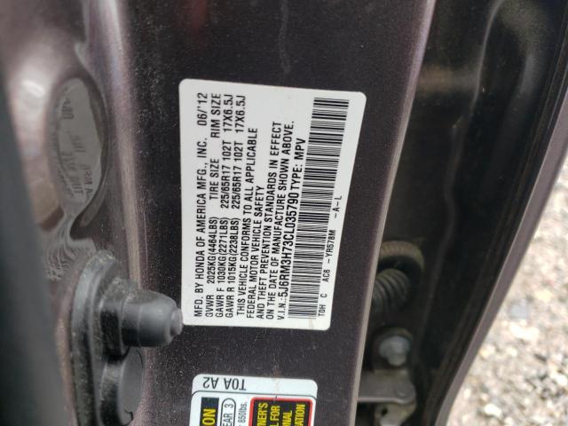 HONDA CR-V EXL 2012 with VIN 5J6RM3H73CL035790 - Photo from auction