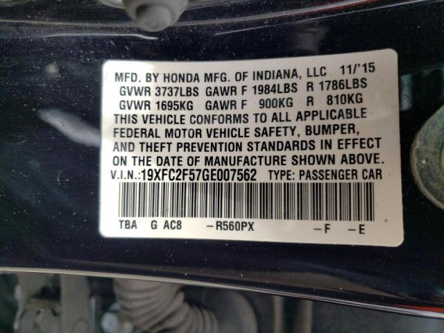 Photo 10 from auction – 2016 HONDA CIVIC LX with VIN 19XFC2F57GE007562