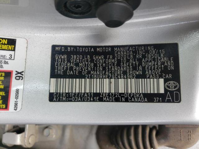 Photo 10 from auction – 2016 TOYOTA COROLLA L with VIN 2T1BURHE7GC484962