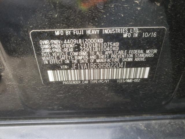 Photo 10 from auction – 2017 SUBARU WRX with VIN JF1VA1B63H9822041