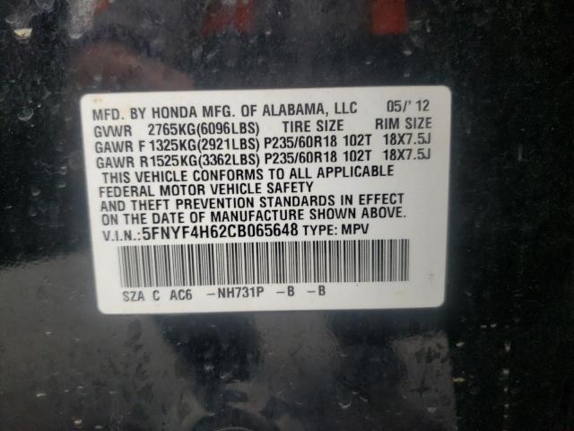 Photo 10 from auction – 2012 HONDA PILOT EXL with VIN 5FNYF4H62CB065648