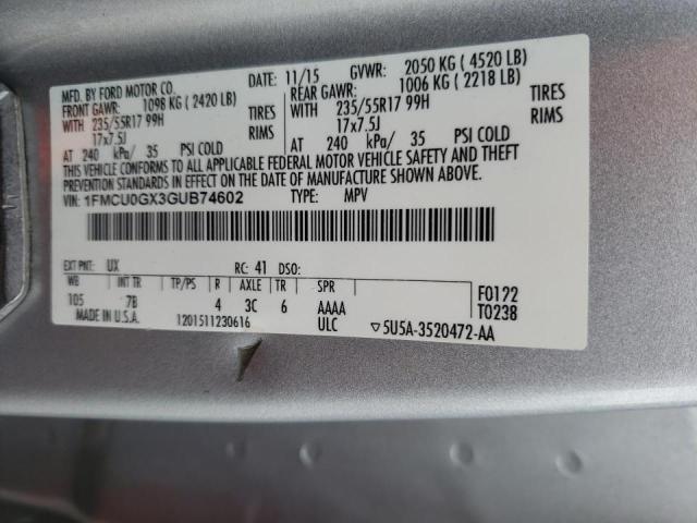 Photo 10 from auction – 2016 FORD ESCAPE SE with VIN 1FMCU0GX3GUB74602