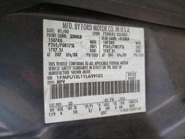 Photo 10 from auction – 2000 FORD EXPEDITION with VIN 1FMPU18L1YLA99103