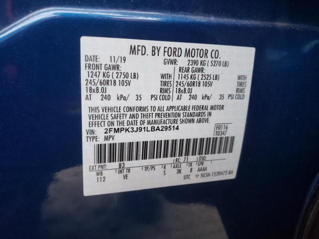 Photo 10 from auction – 2020 FORD EDGE SEL with VIN 2FMPK3J91LBA29514