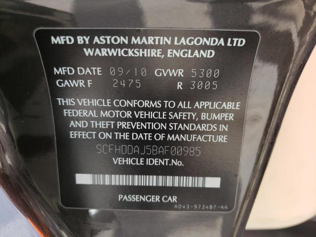 Photo 10 from auction – 2011 ASTON MARTIN RAPIDE with VIN SCFHDDAJ5BAF00985