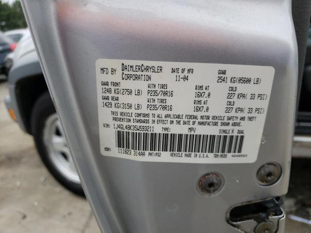 Photo 10 from auction – 2005 JEEP LIBERTY SP with VIN 1J4GL48K35W593211