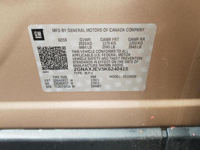 Photo 10 from auction – 2019 CHEVROLET EQUINOX LT with VIN 2GNAXJEV5K6240415