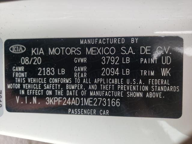Photo 10 from auction – 2021 KIA FORTE FE with VIN 3KPF24AD1ME273166