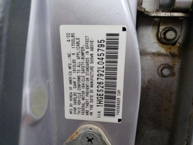 Photo 10 from auction – 2002 HONDA CIVIC EX with VIN 1HGES26792L045795