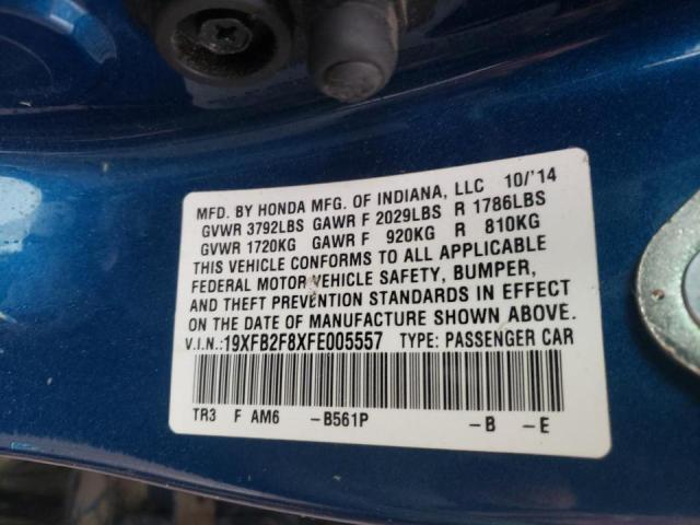Photo 10 from auction – 2015 HONDA CIVIC EX with VIN 19XFB2F8XFE005557