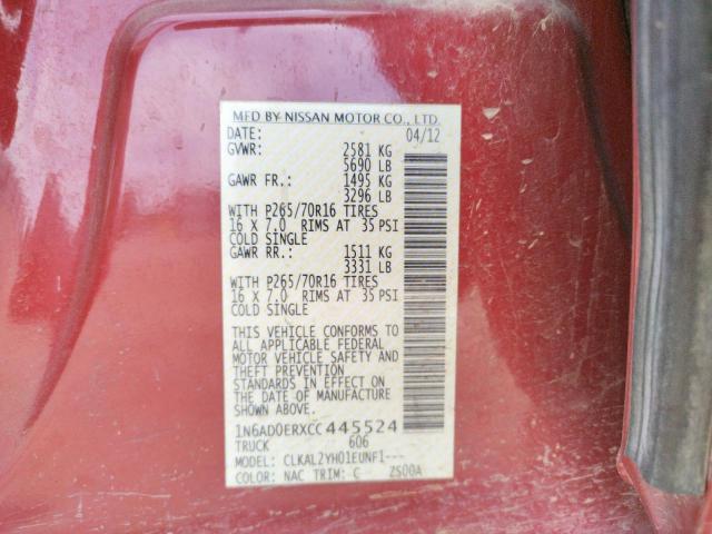 Photo 10 from auction – 2012 NISSAN FRONTIER S with VIN 1N6AD0ERXCC445524
