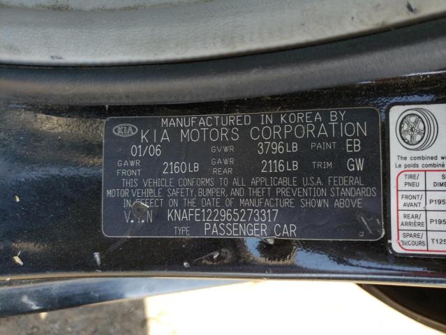 KIA SPECTRA LX 2006 with VIN KNAFE122965273317 - Photo from auction
