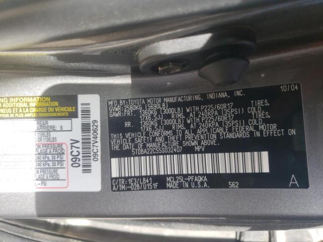 Photo 10 from auction – 2005 TOYOTA SIENNA XLE with VIN 5TDBA22C55S032407