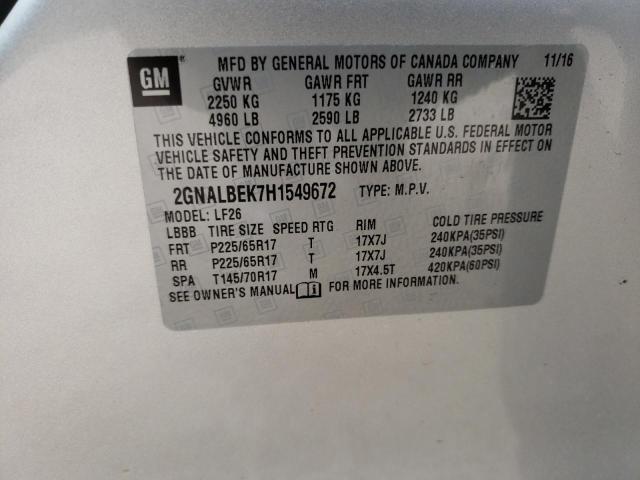Photo 10 from auction – 2017 CHEVROLET EQUINOX with VIN 2GNALBEK7H1549672