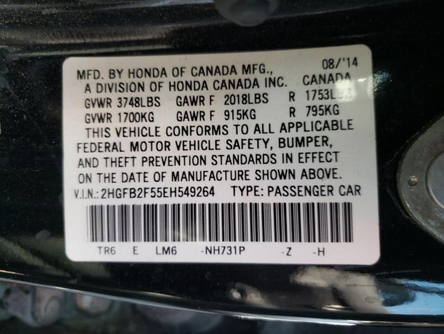 Photo 10 from auction – 2014 HONDA CIVIC LX with VIN 2HGFB2F55EH549264