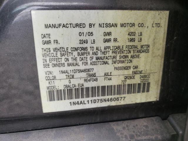 Photo 10 from auction – 2005 NISSAN ALTIMA S with VIN 1N4AL11D75N460677