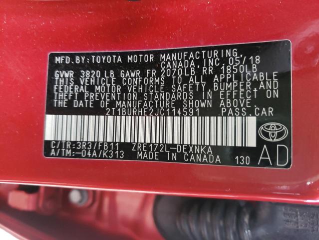 Photo 10 from auction – 2018 TOYOTA COROLLA L with VIN 2T1BURHE2JC114591