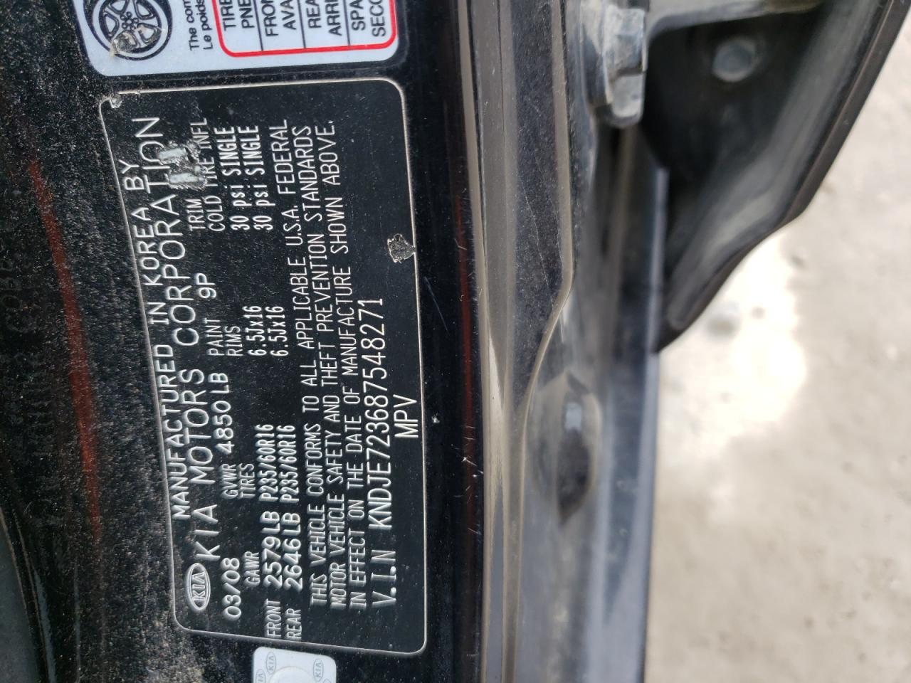 Photo 10 from auction – 2008 KIA SPORTAGE E with VIN KNDJE723687548271