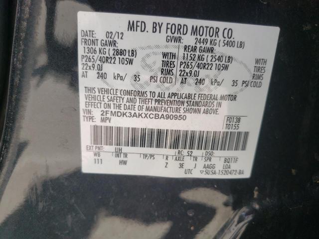 Photo 10 from auction – 2012 FORD EDGE SPORT with VIN 2FMDK3AKXCBA90950