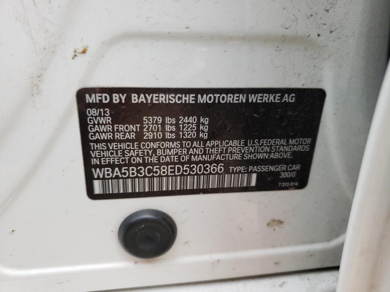 Photo 11 from auction – 2014 BMW 535 XI with VIN WBA5B3C58ED530366