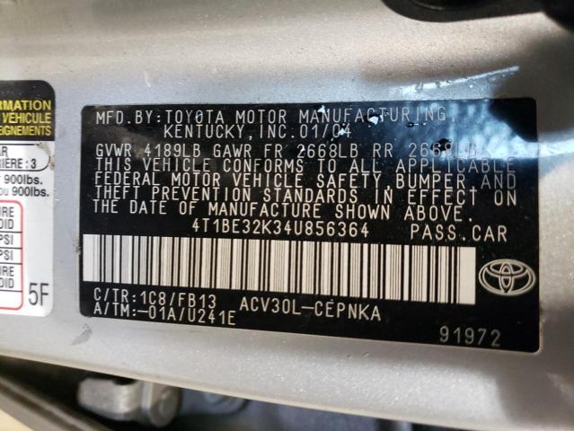 Photo 10 from auction – 2004 TOYOTA CAMRY LE with VIN 4T1BE32K34U856364