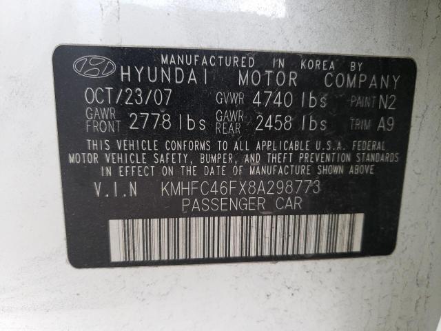 Photo 10 from auction – 2008 HYUNDAI AZERA SE with VIN KMHFC46FX8A298773