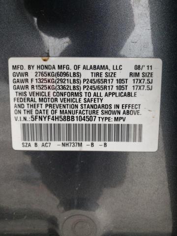 Photo 10 from auction – 2011 HONDA PILOT EXL with VIN 5FNYF4H58BB104507