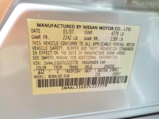 Photo 10 from auction – 2007 NISSAN ALTIMA 2.5 with VIN 1N4AL21E07C222778