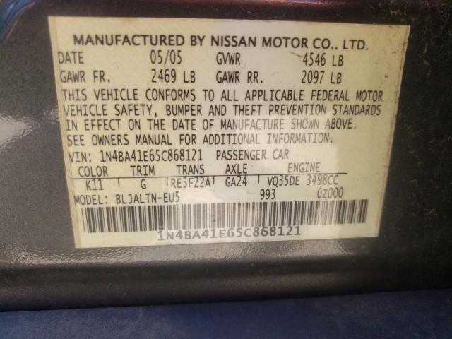 Photo 10 from auction – 2005 NISSAN MAXIMA SE with VIN 1N4BA41E65C868121