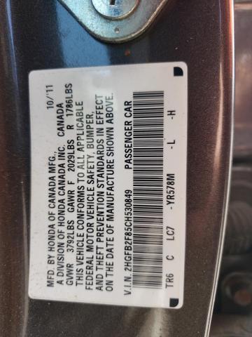 Photo 10 from auction – 2012 HONDA CIVIC EX with VIN 2HGFB2F85CH530849